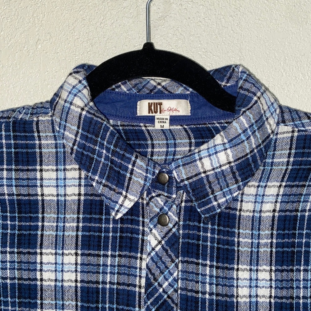 Kut from the Kloth Women’s Blue Plaid Button Down Long Sleeve Shirt 3622 - Picture 2 of 7
